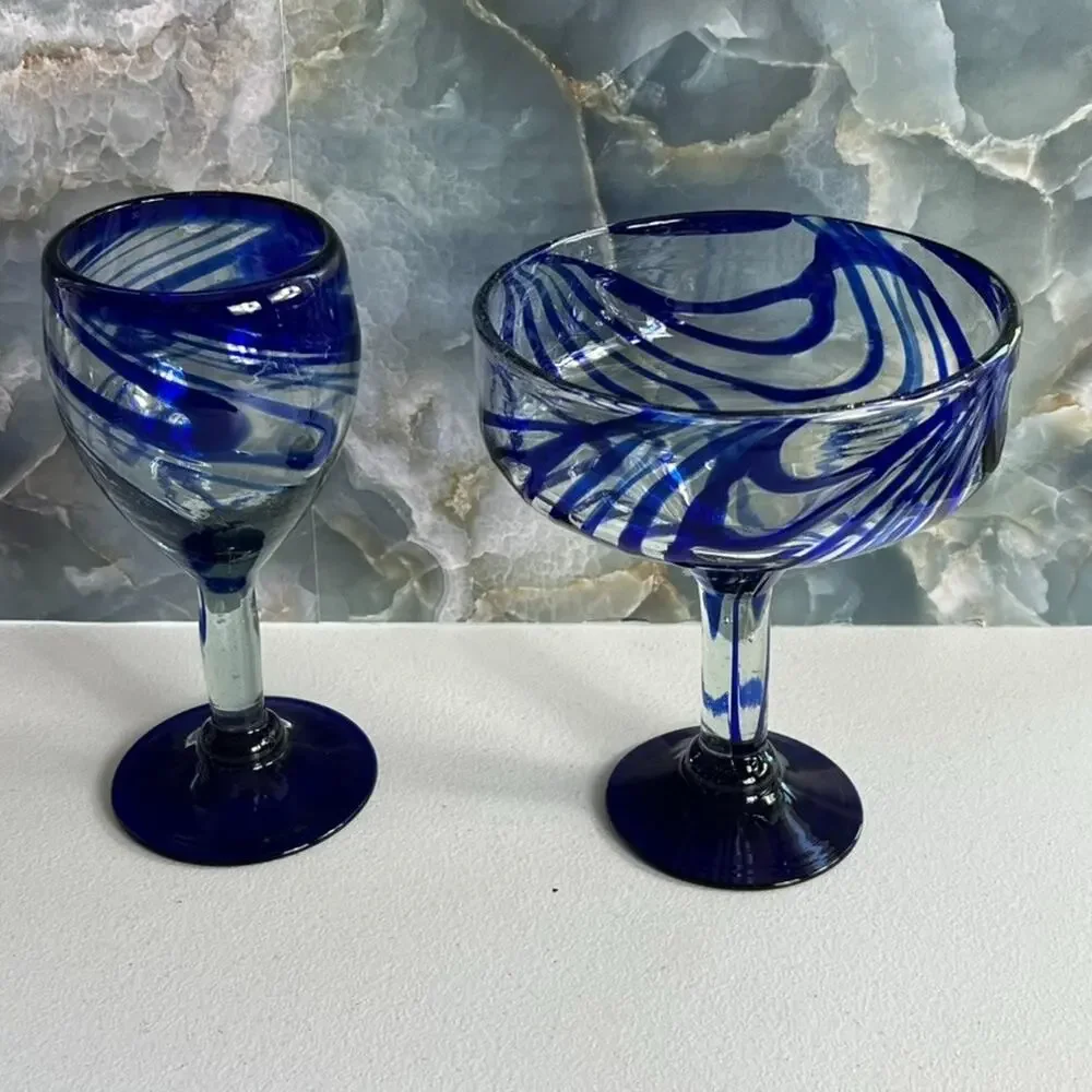 Mexican Swirl Hand Blown Margarita Glasses 7